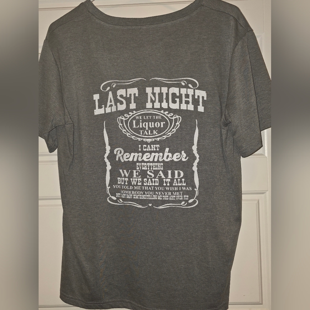 Gray V-Neck T-Shirt with White Logo